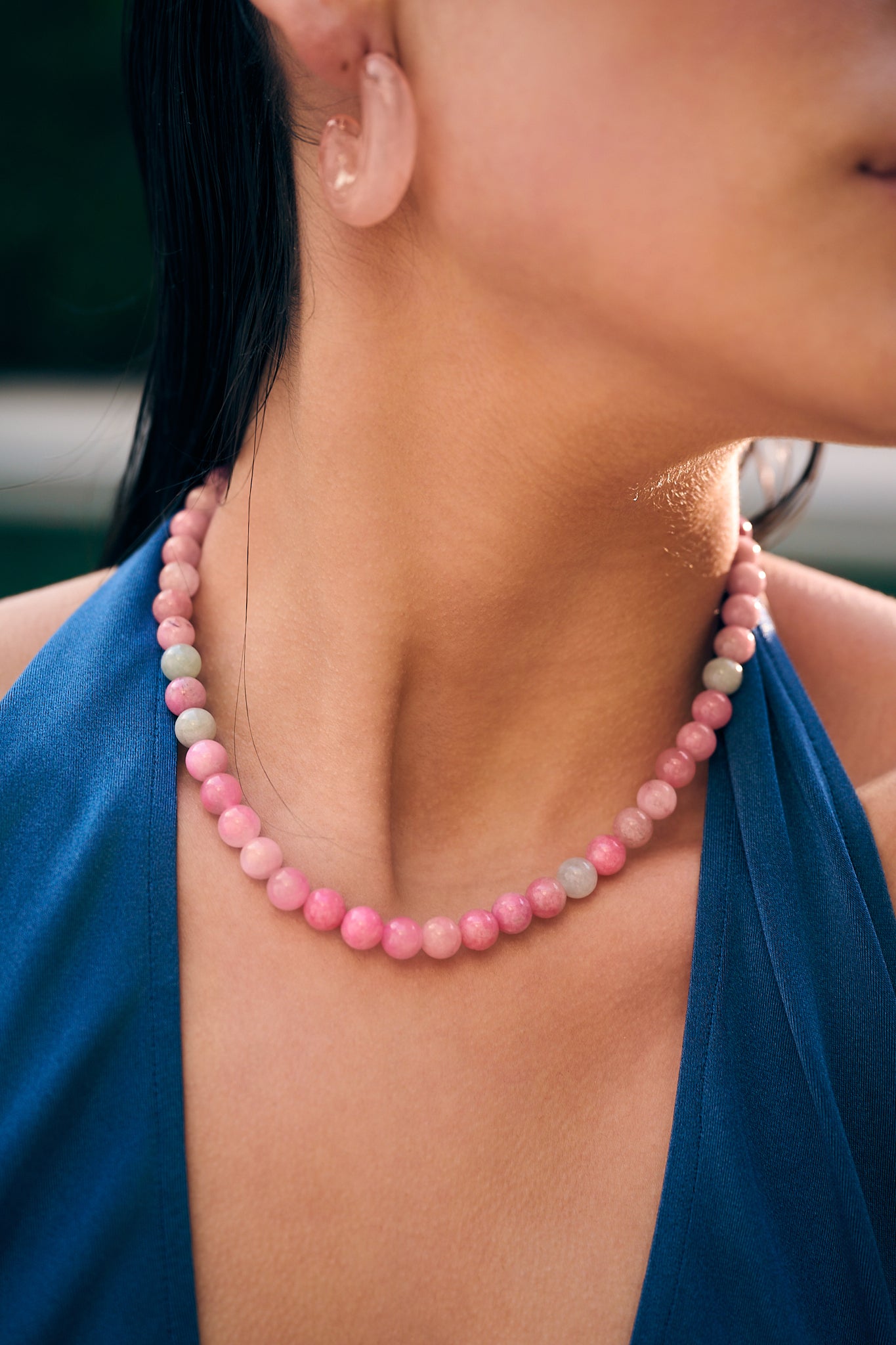 Colar Beads Rose Jade