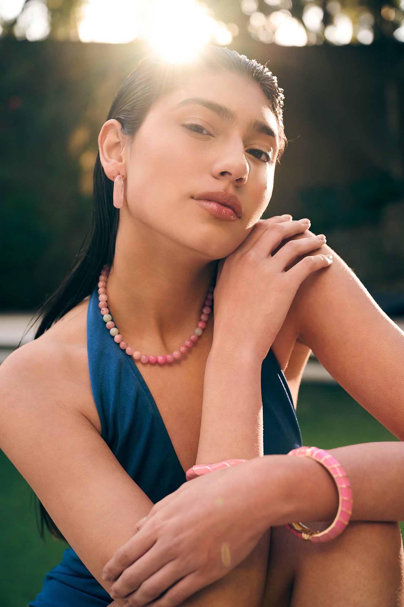 Colar Beads Rose Jade